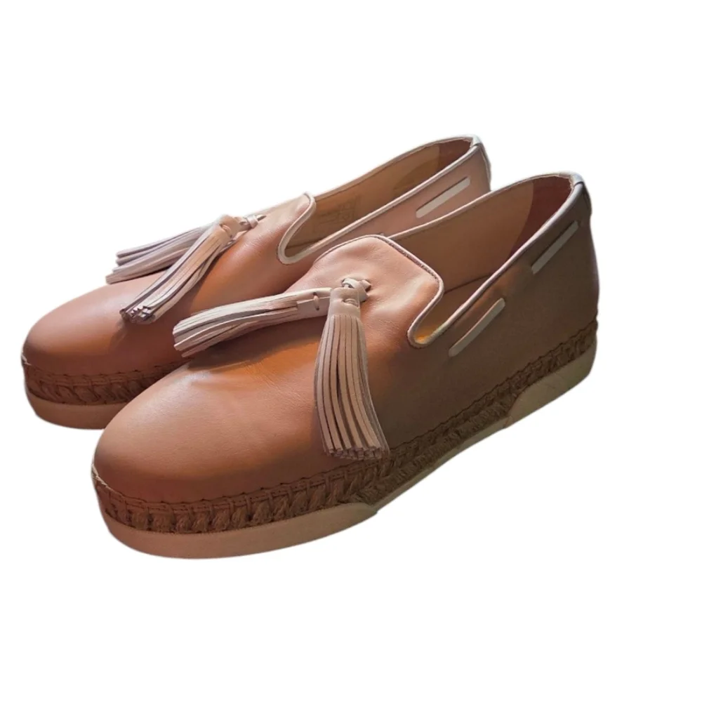 Tod's Caramel Pink Leather Tassel Espadrille Loafers Size 37